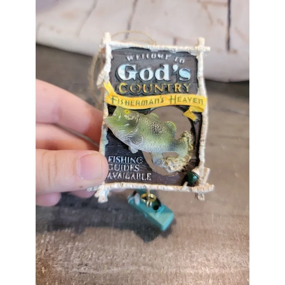 Welcome to God's Country Fisherman Heaven bass‎ ornament Xmas decor